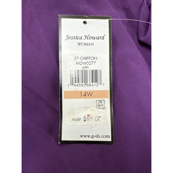 NWT Sz 14 Jessica Howard Purple Faux Wrap Dress. Belt Has Rhinestone Rings. - Picture 6 of 6